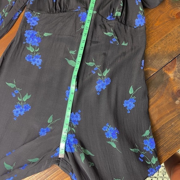 Nobody's Child Button Front Tea Jumpsuit Black Blue Floral Viscose Women's US 12 - Picture 13 of 14